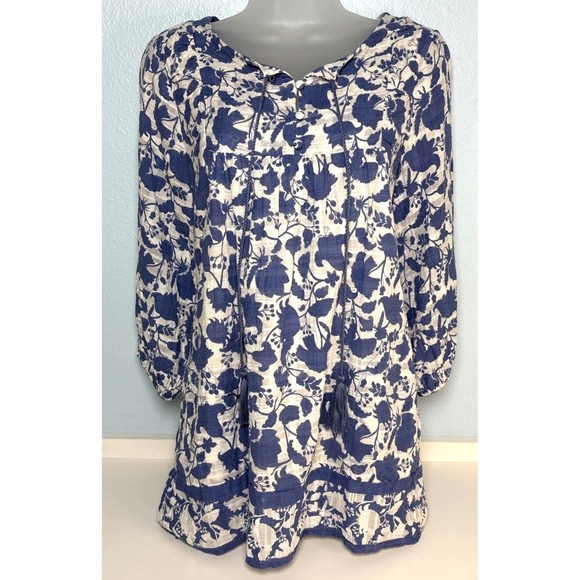 Studio Park Tops - Studio Park Size XST blu Floral Print Blouse 3/4 Sleeve Lined Xsmall Tall Pocket